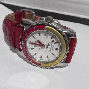 ⌚🔥 Vintage Edgy ESQ by Movado Submersible Watch – Vintage Red Leather Strap🔥⌚